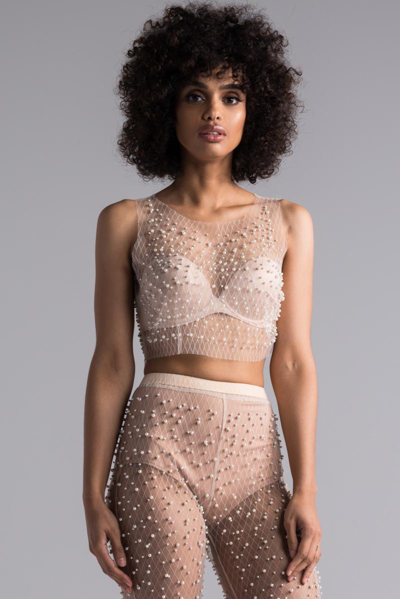 mesh top with pearls
