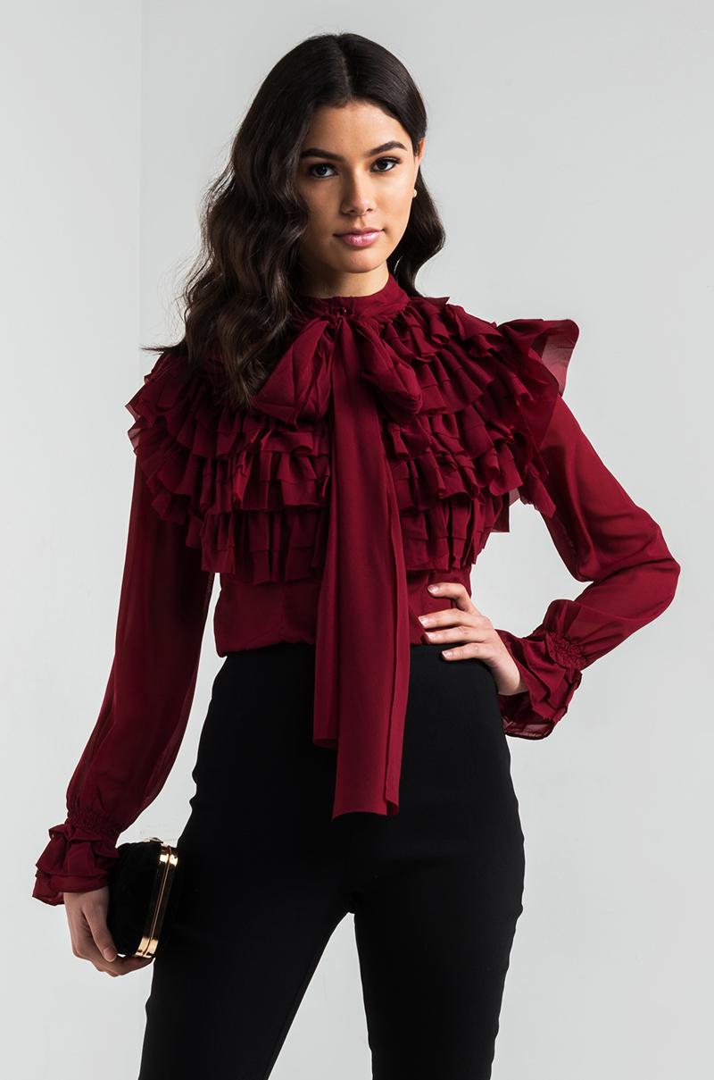 burgundy ruffle blouse