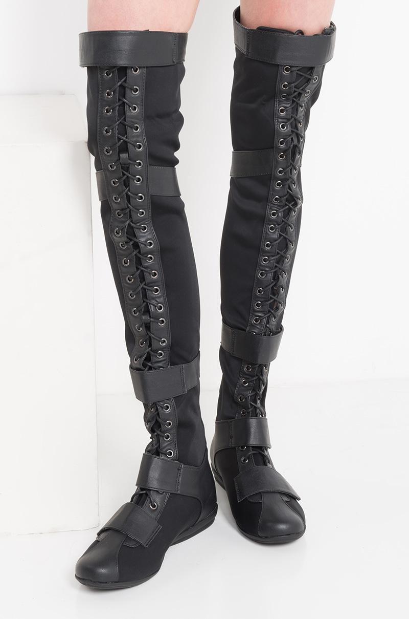 AKIRA Right Next To Me Thigh High Combat Boots in Black - Lyst