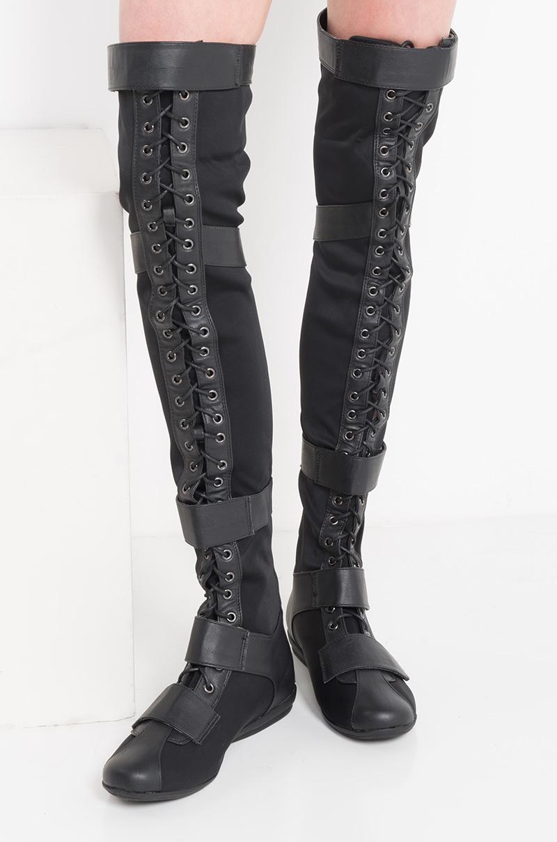black thigh high combat boots