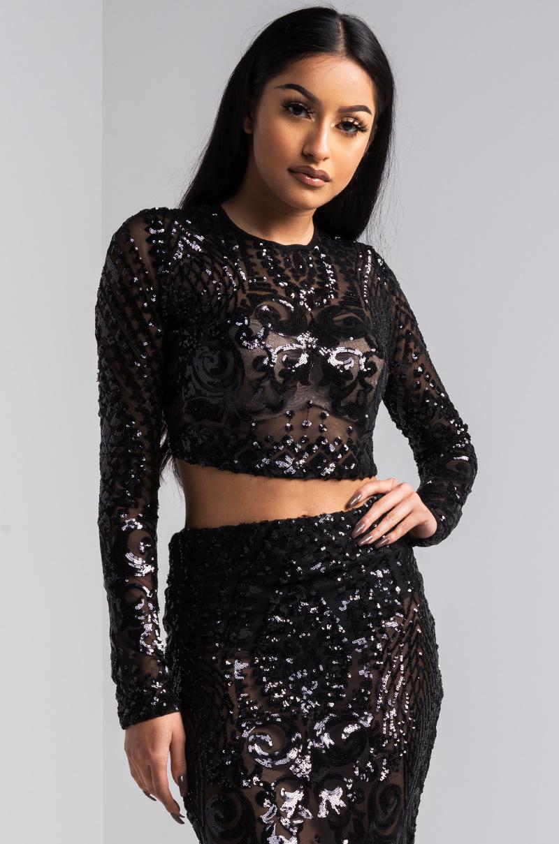 Lyst Akira Pull Up Sequin Crop Top in Black