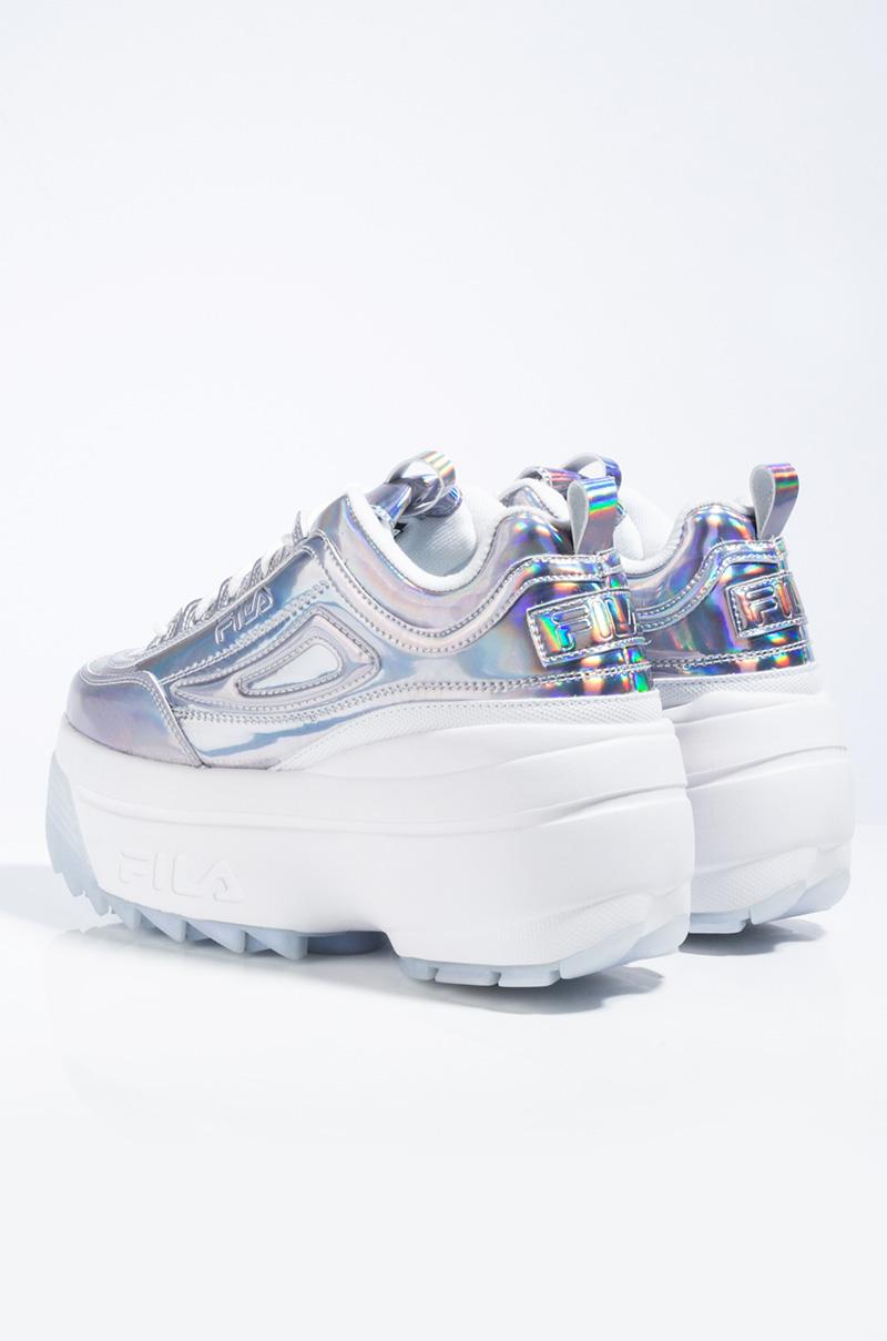 Fila Womens Disruptor Ii Wedge Flatform Iridescent Sneaker in White | Lyst
