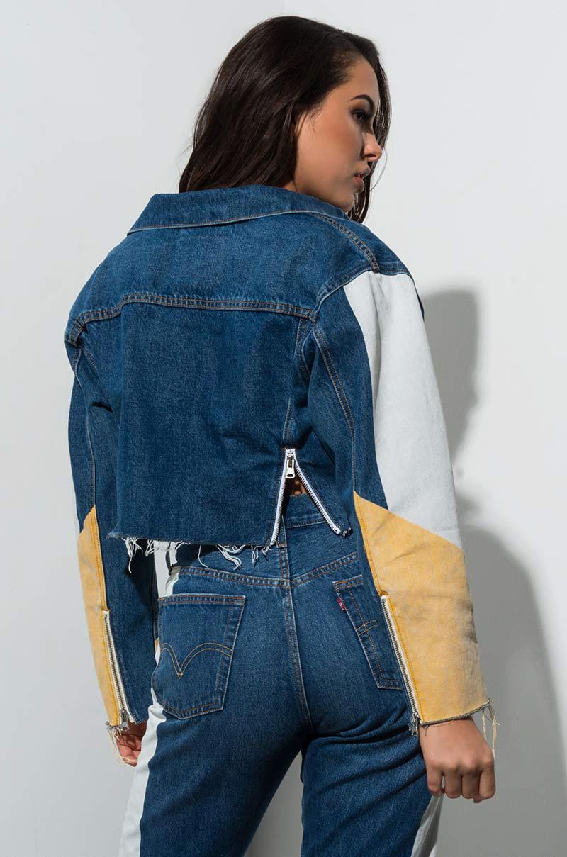 cropped coloured denim jacket