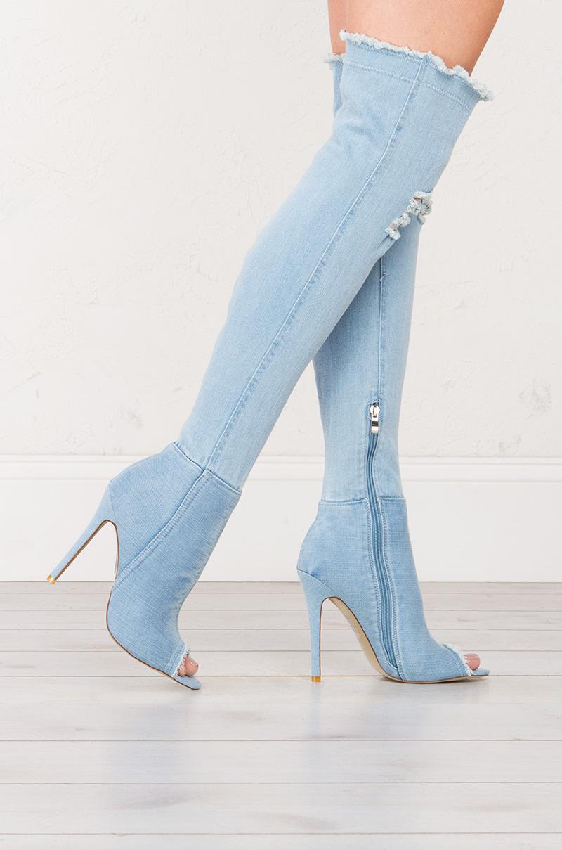 Sky Peep Toe Over The Knee Denim Boots 
