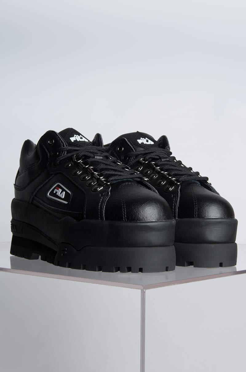 Fila Leather Trailblazer Wedge Platform Sneaker In Black - Lyst