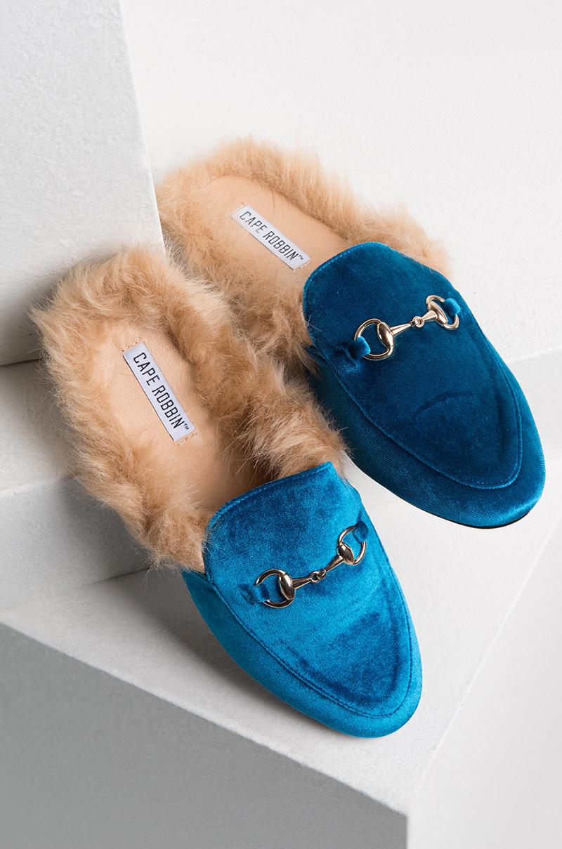 faux fur loafer slides