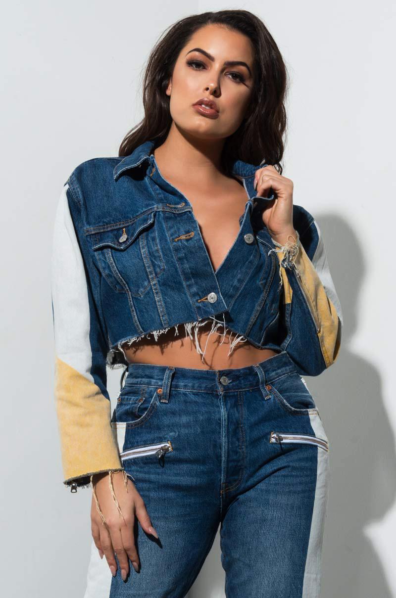 Crop Denim Jacket in Yellow Denim 