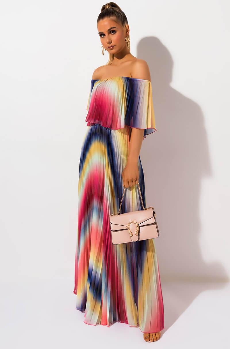 rainbow pleated maxi dress
