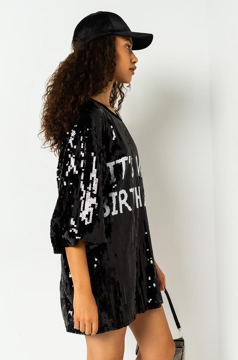 black sequin tshirt dress