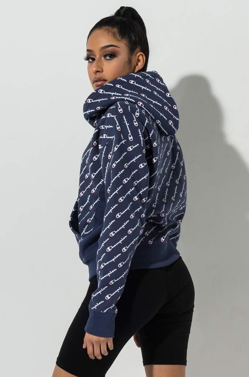 champion reverse weave all over cursive script logo hoodie