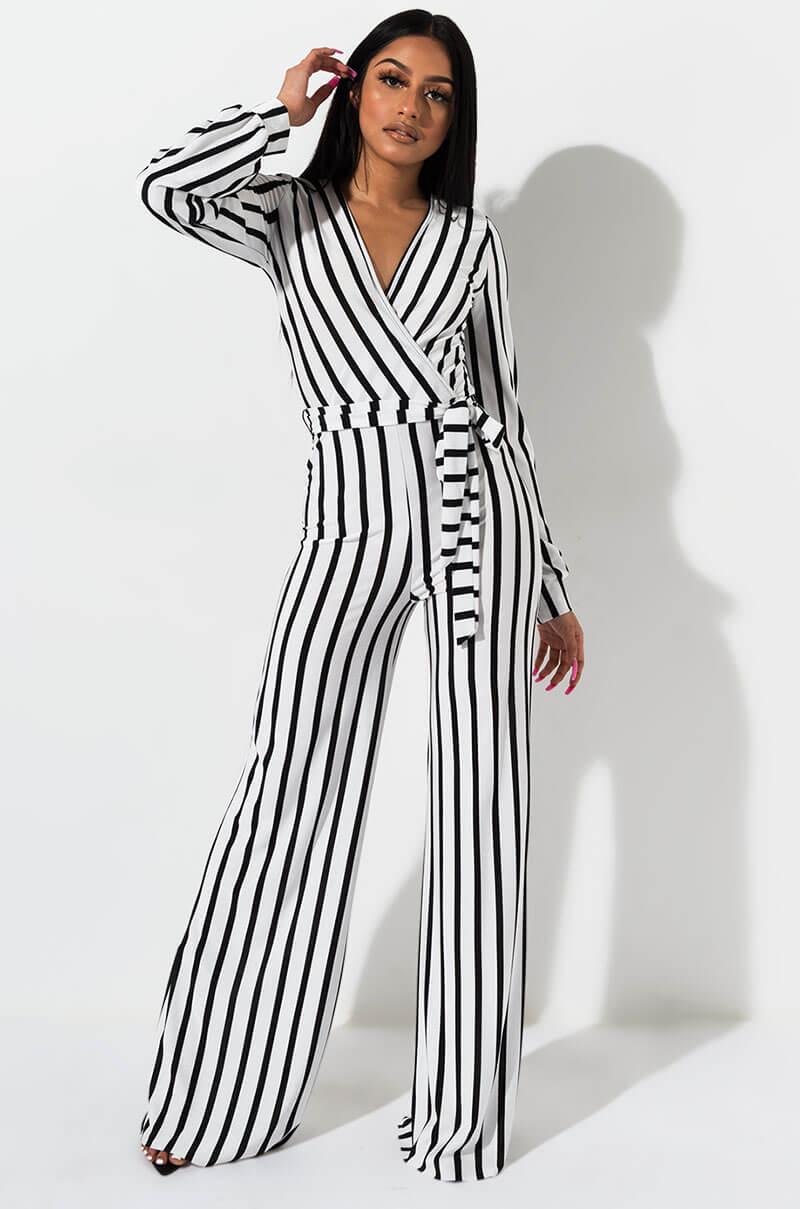 long sleeve striped jumpsuit