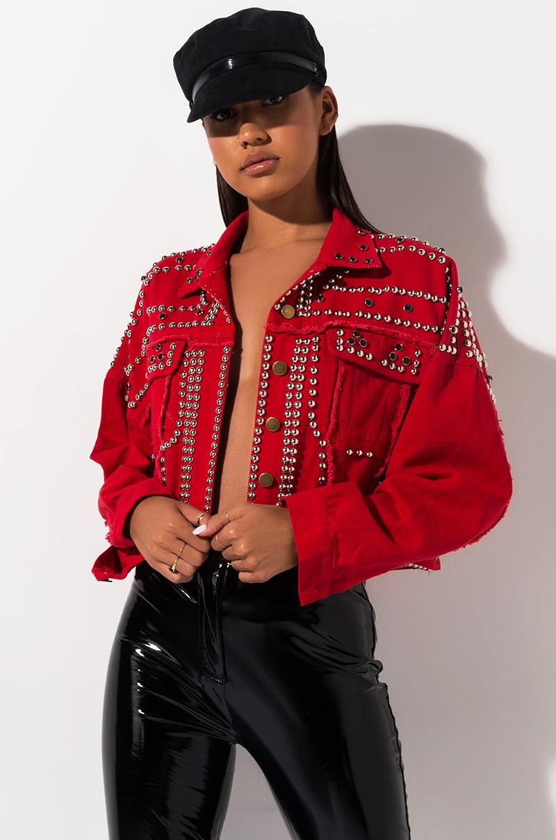 AKIRA Shame On You Studded Denim Jacket 