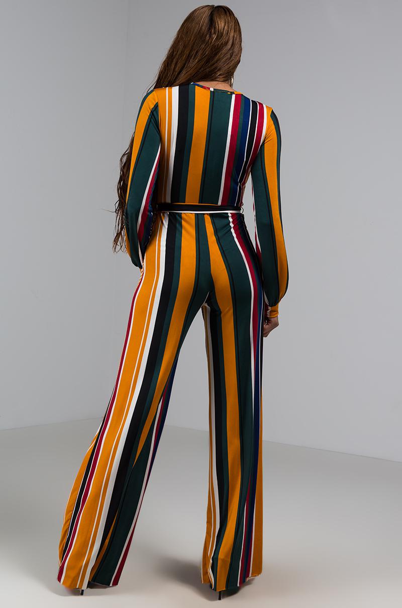 striped long sleeve jumpsuit
