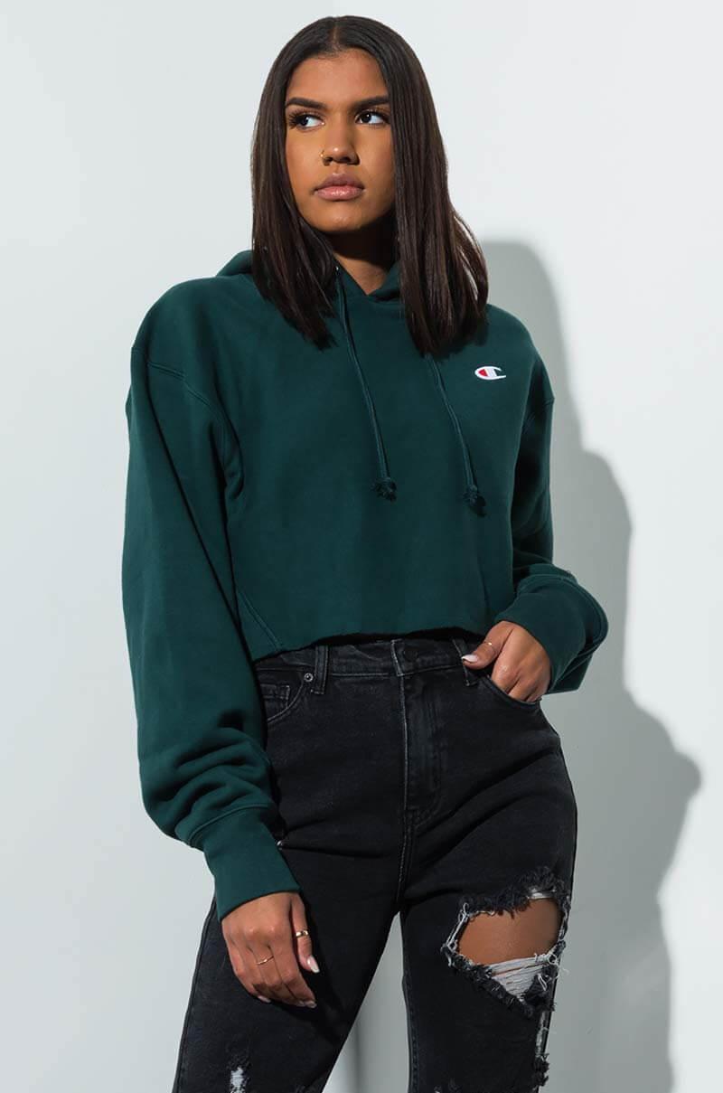 green cropped champion hoodie