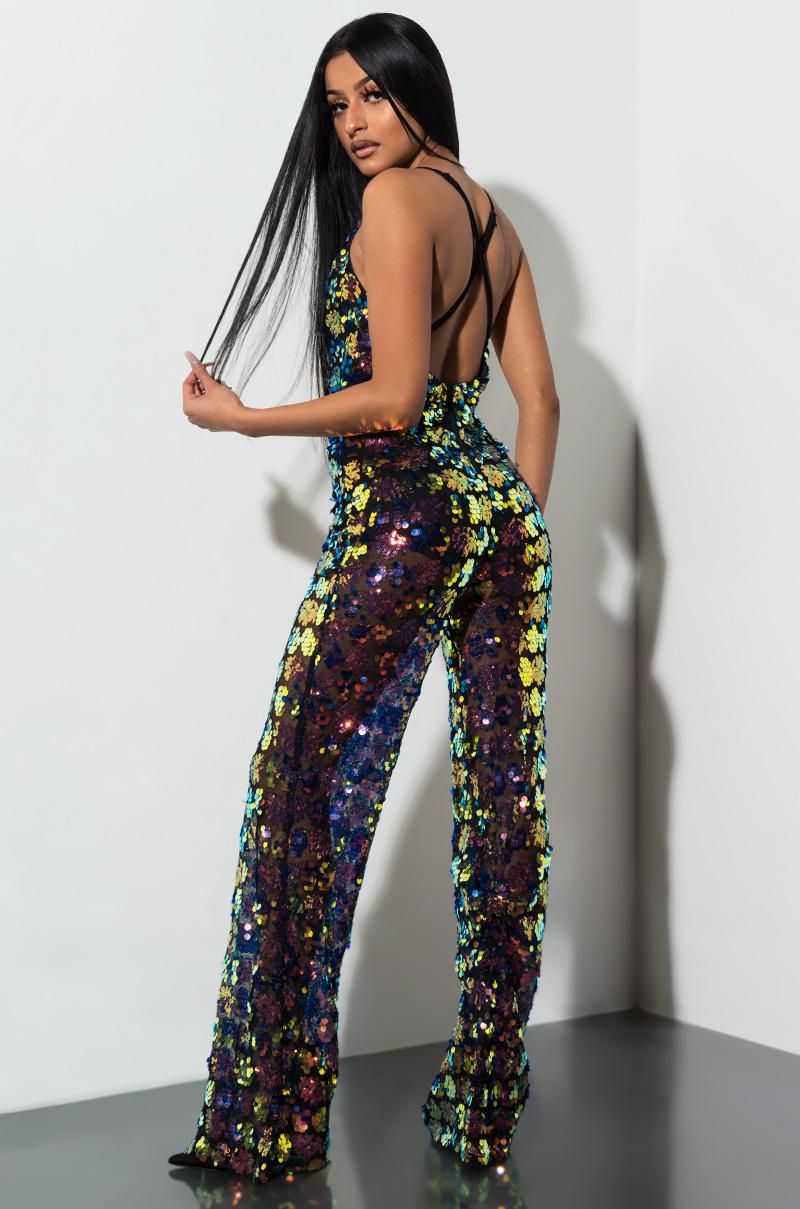 AKIRA Synthetic Meet Me At The Disco Sequin Jumpsuit in Blue - Lyst