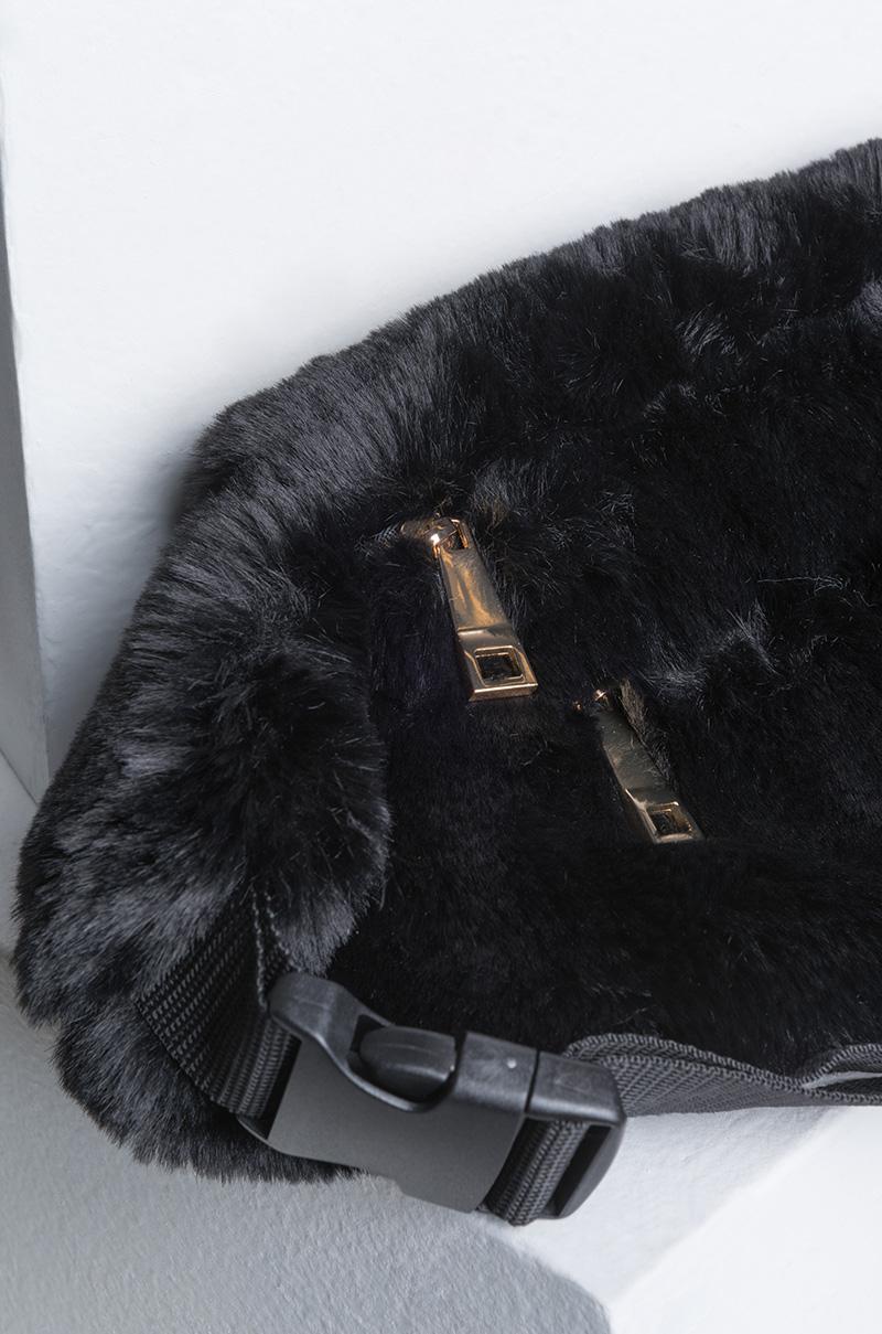 black fur fanny pack