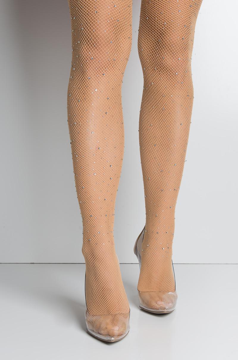 Rhinestone Fishnet Tights in Nude 
