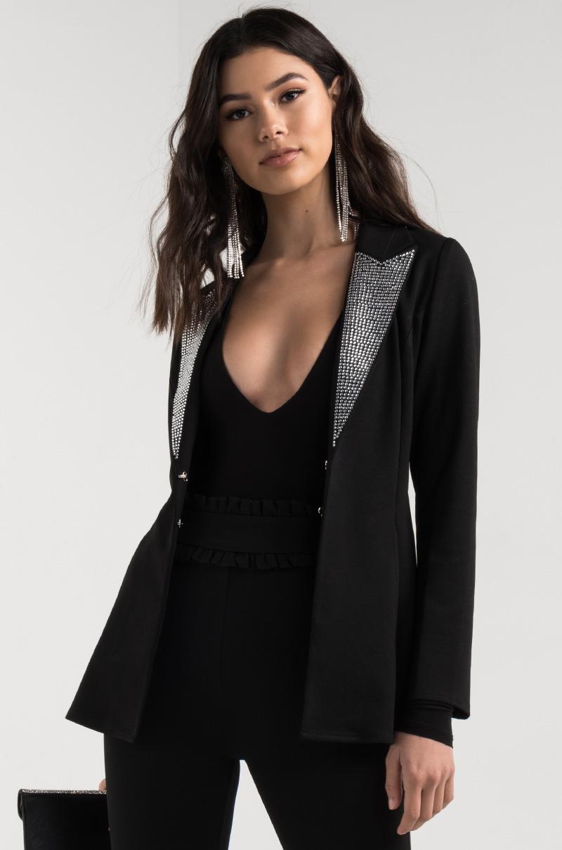 Lyst Akira Hourglass Rhinestone Blazer in Black