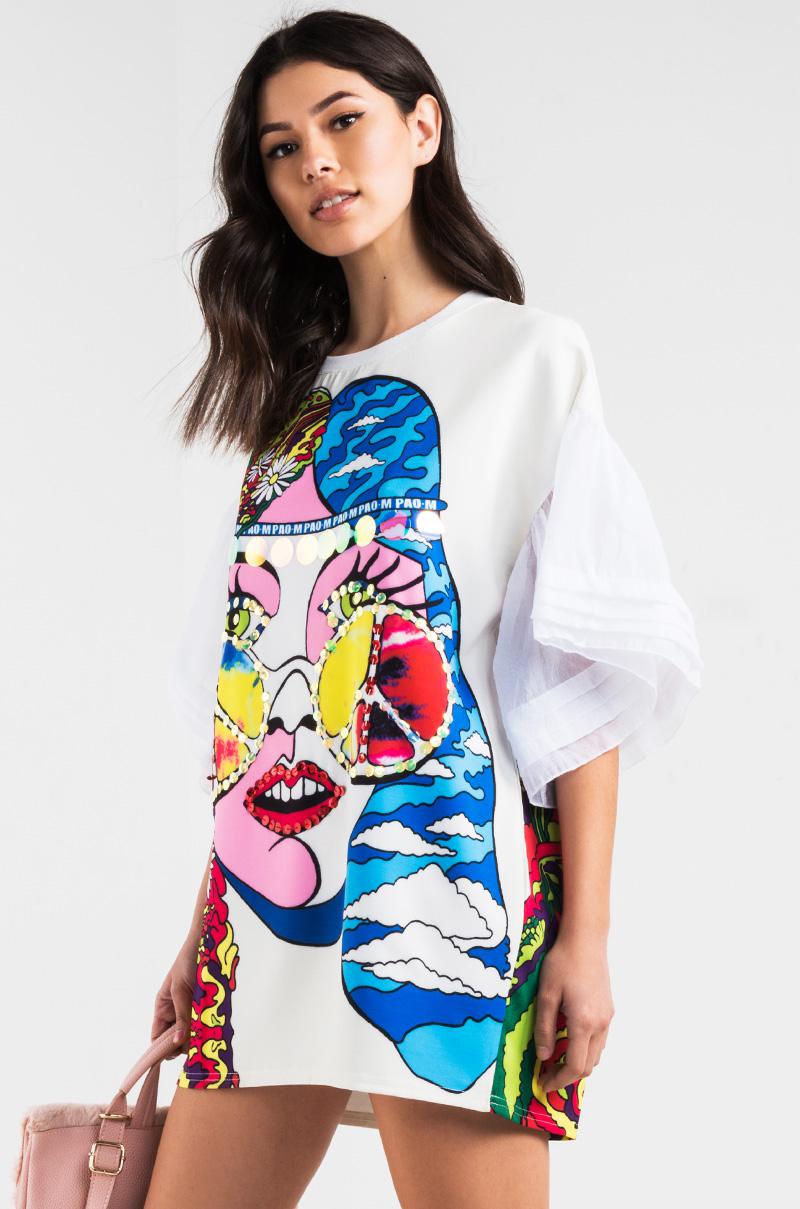 sequin graphic t shirt dress