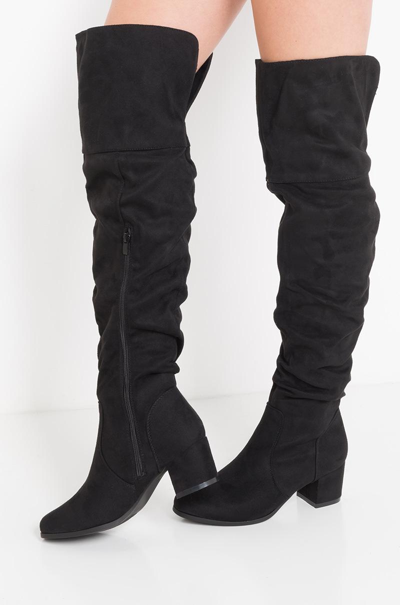 low heel thigh high boots