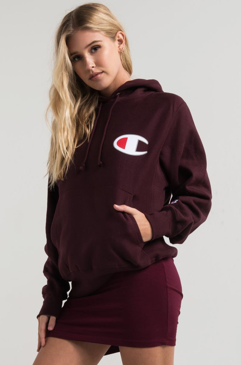 burgundy champion hoodie women's