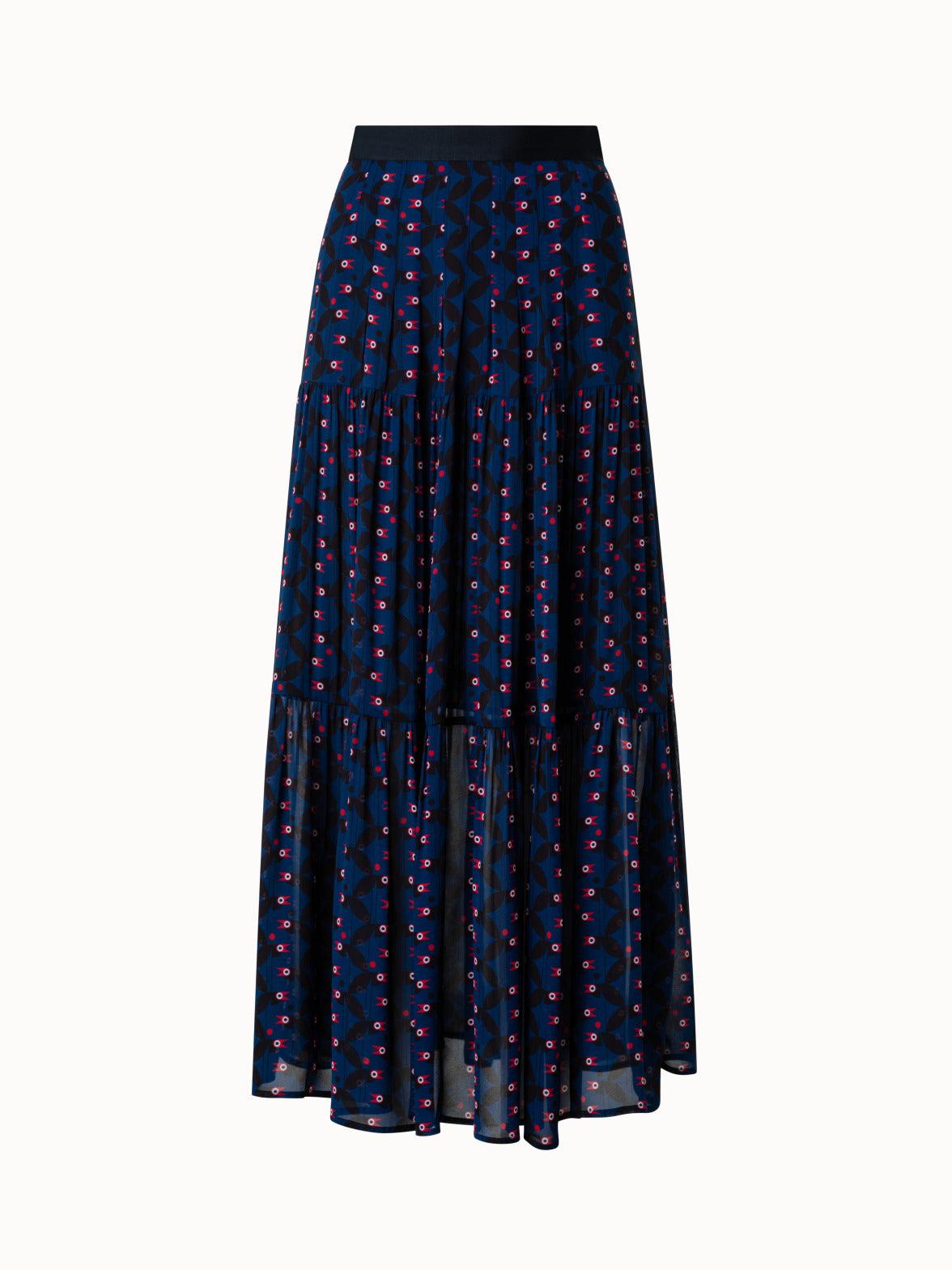 Akris Maxi Skirt With Bird Print In Viscose Georgette in Blue | Lyst