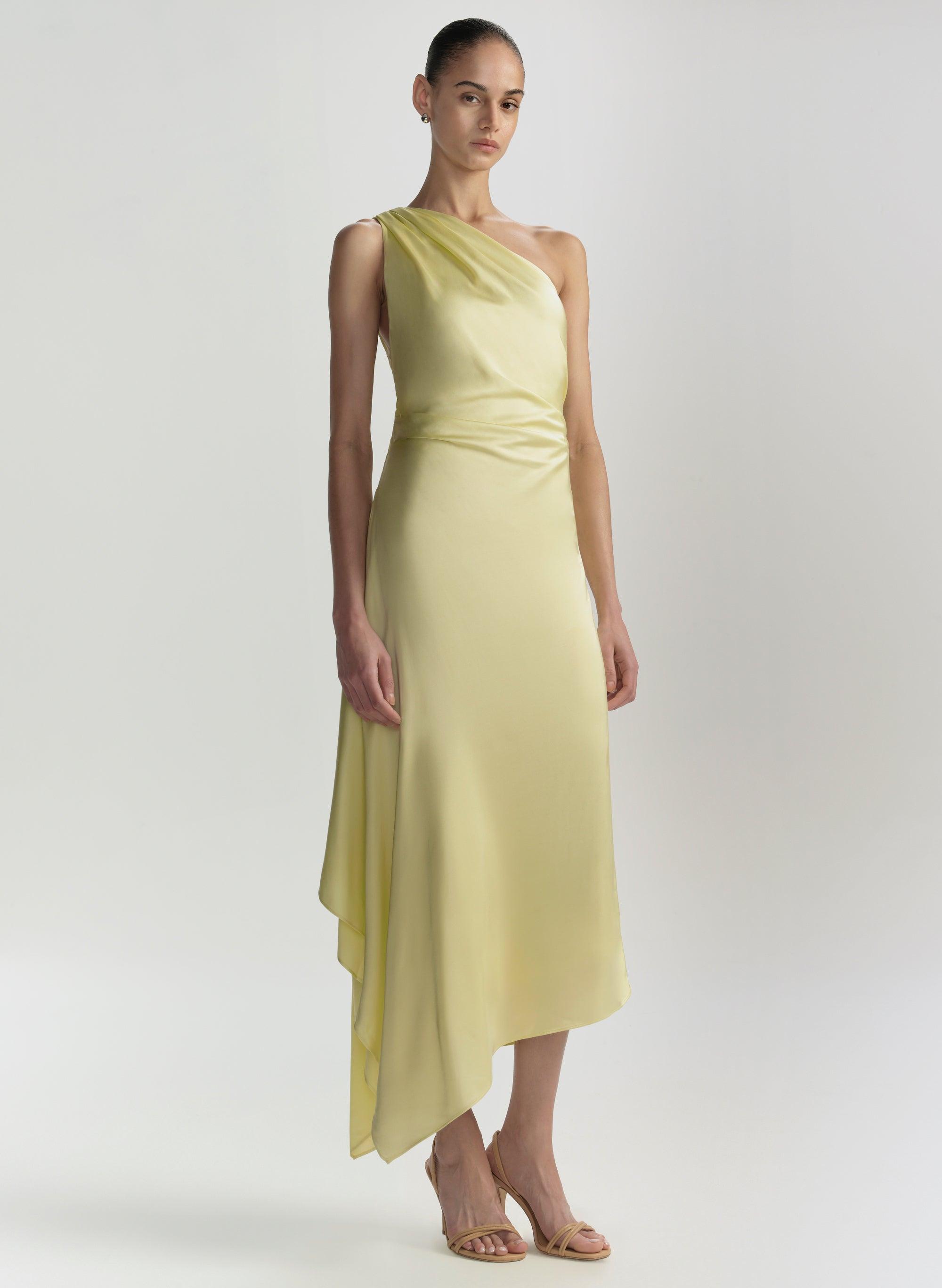 alc white one shoulder dress A.L.C. Evangeline Linen-Silk One-Shoulder Dress in Cream Graduation Women's  Sz 6