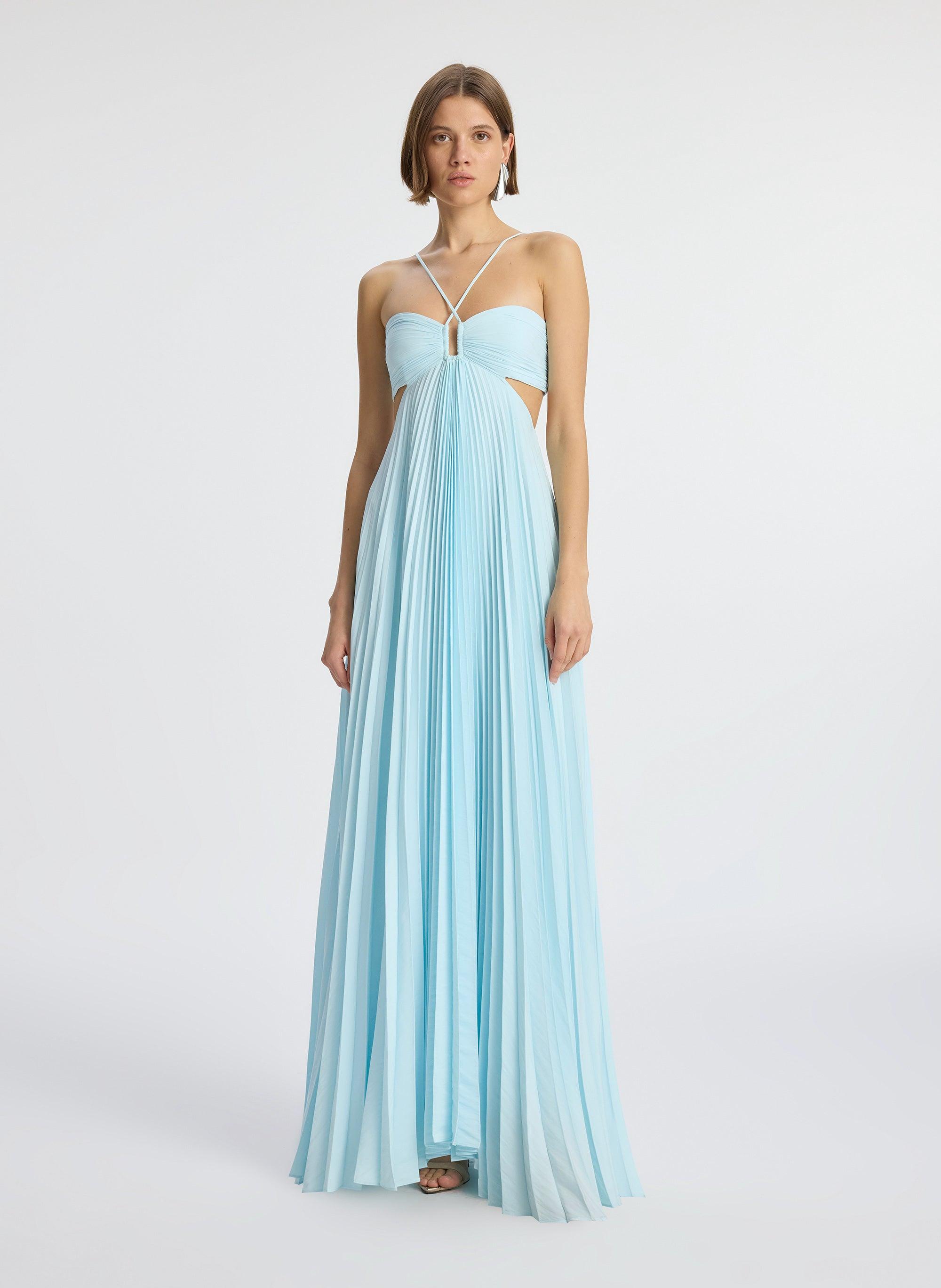 open lace back dress Moira Satin Pleated Maxi Dress main image 0