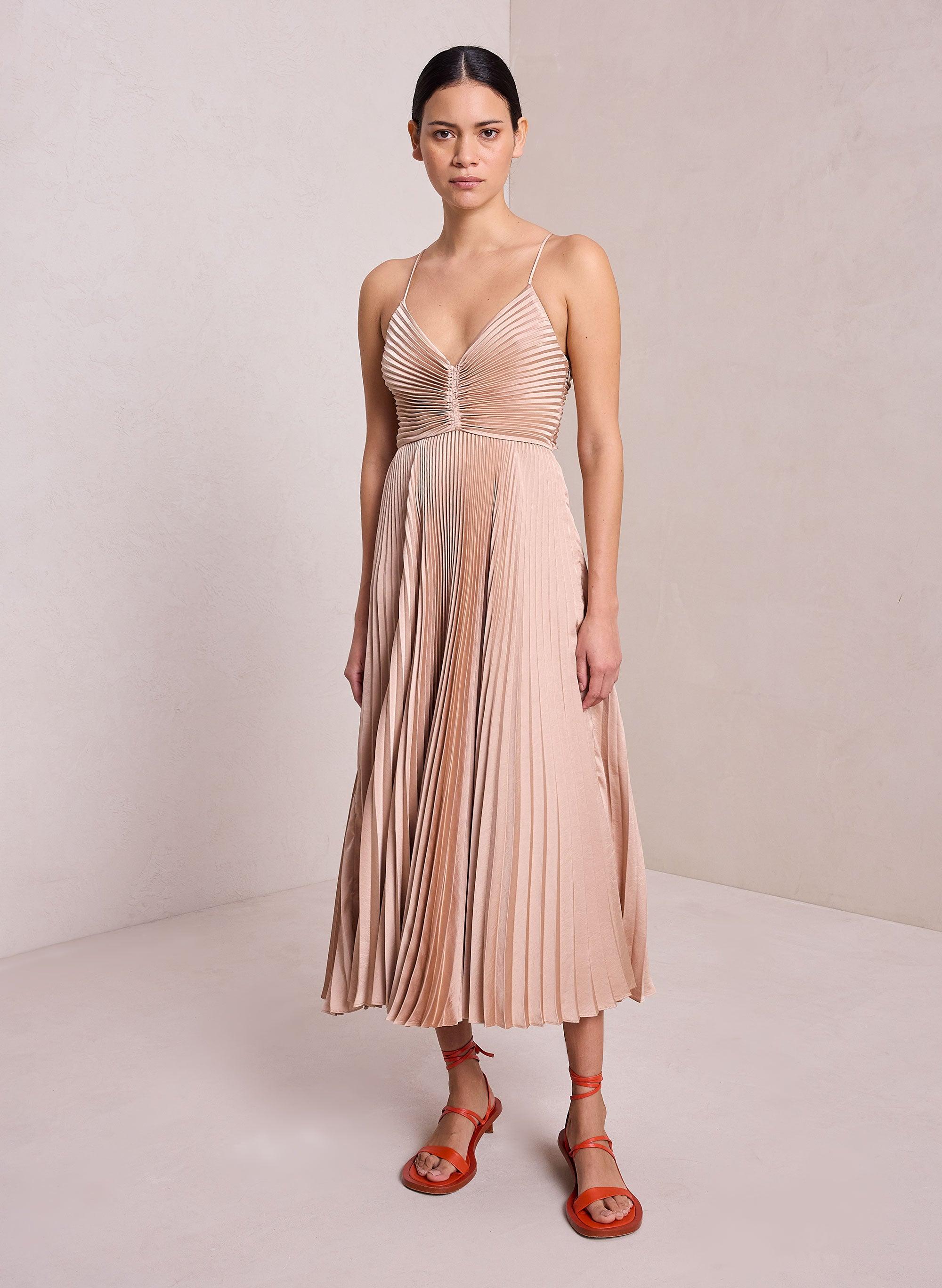 A.L.C. Gemini Satin Pleated Dress in Pink Lyst