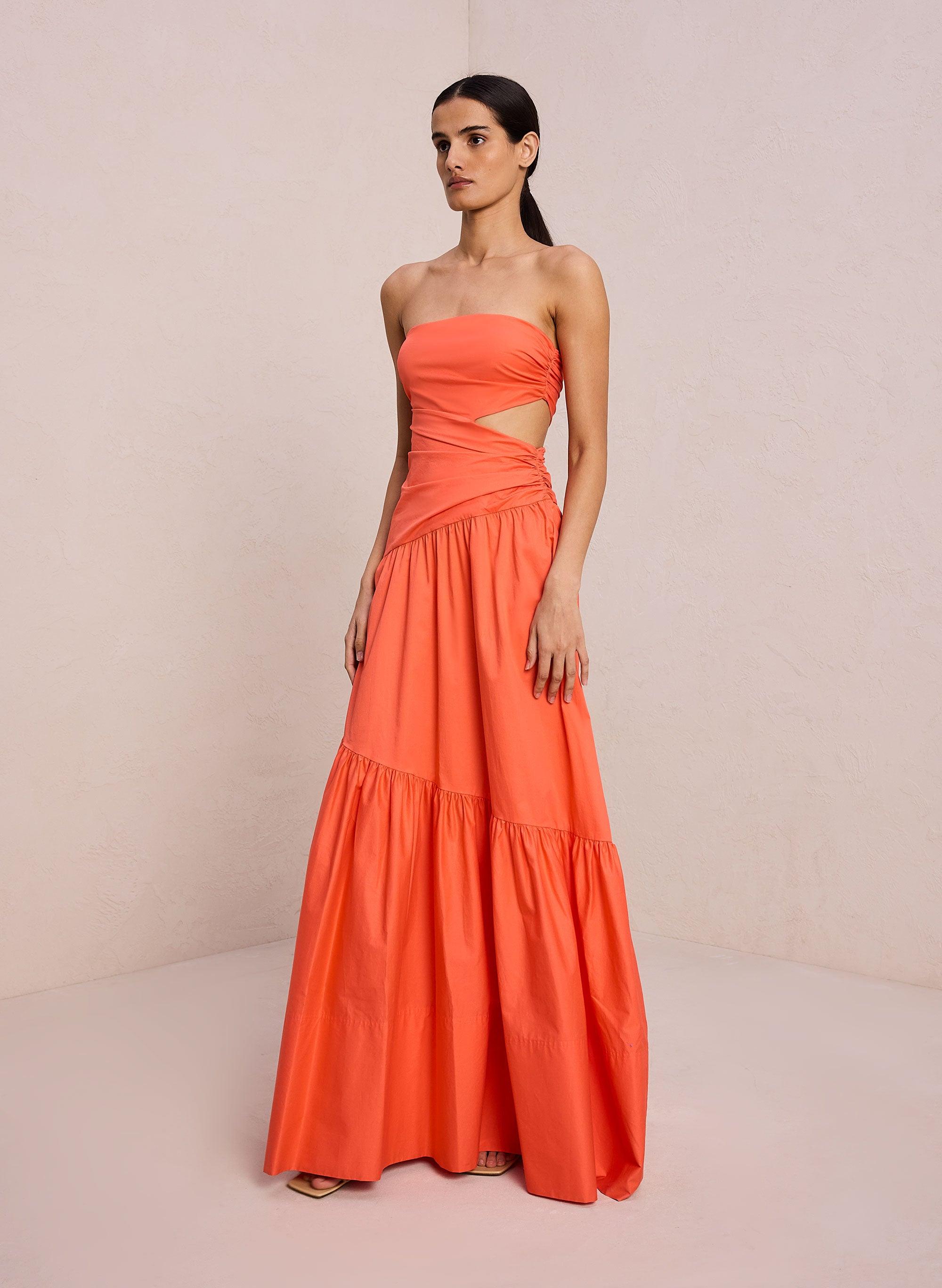 knee length dresses for ladies Bianca Strapless Pleated Maxi Dress