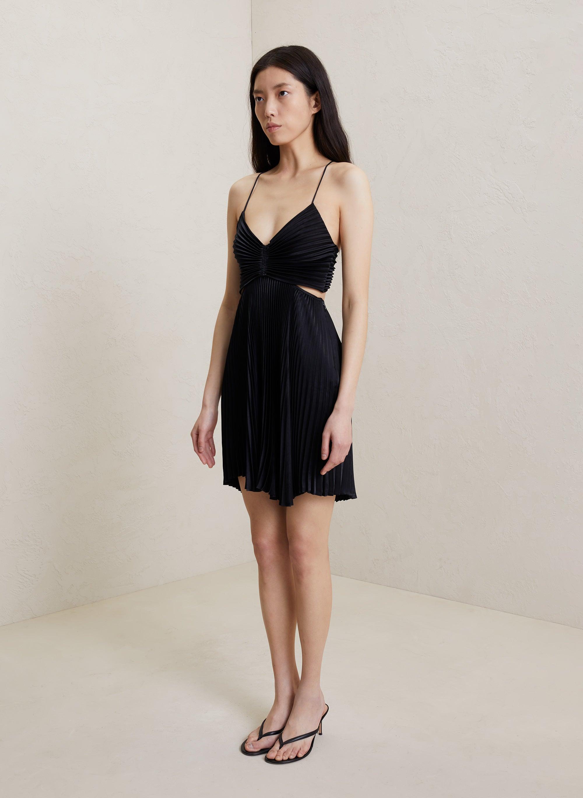 Black pleated top mini dress