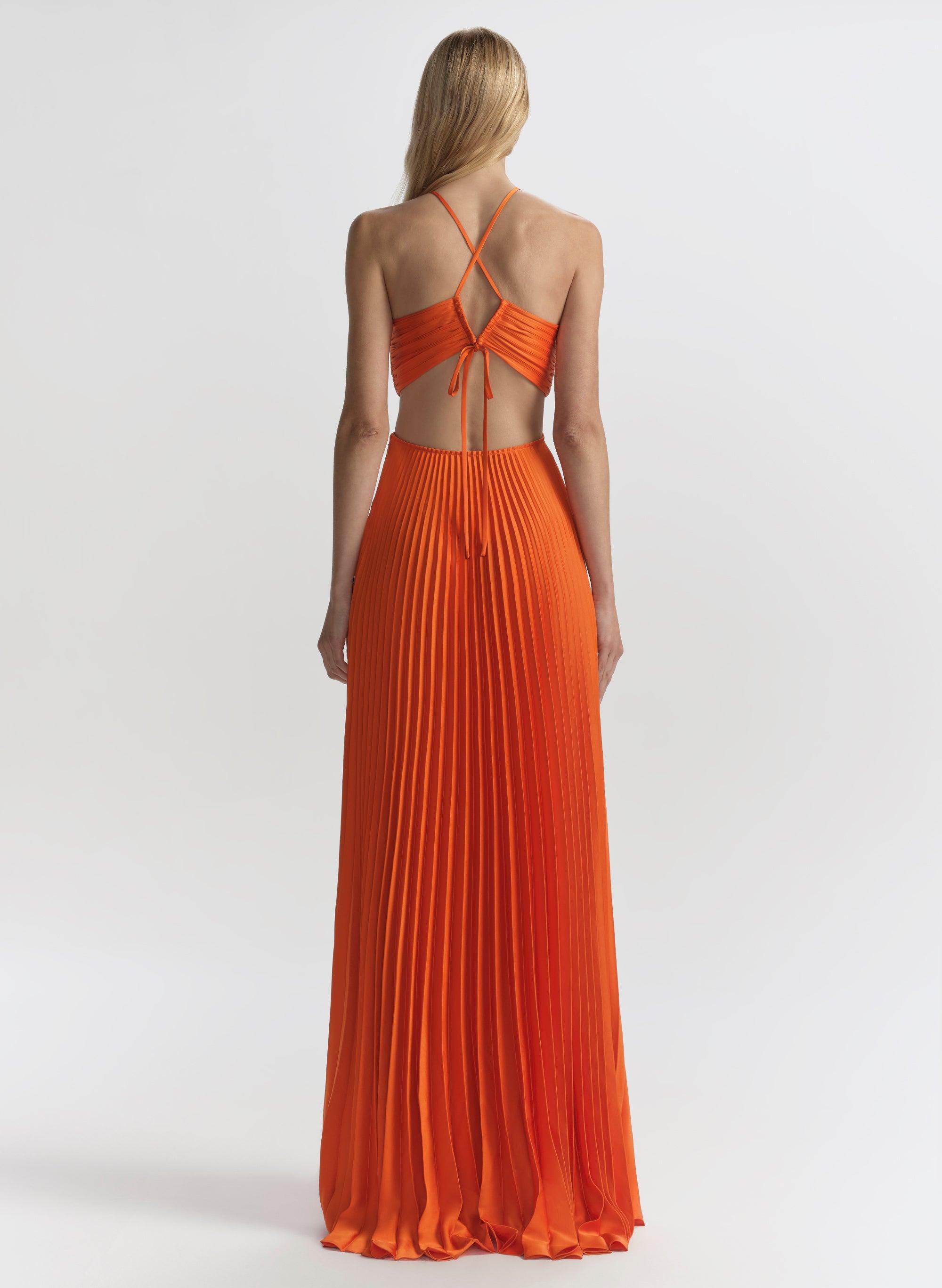 open lace back dress ALINA LACE UP DETAIL MAXI DRESS IN ORANGE – AKIRA main image 1