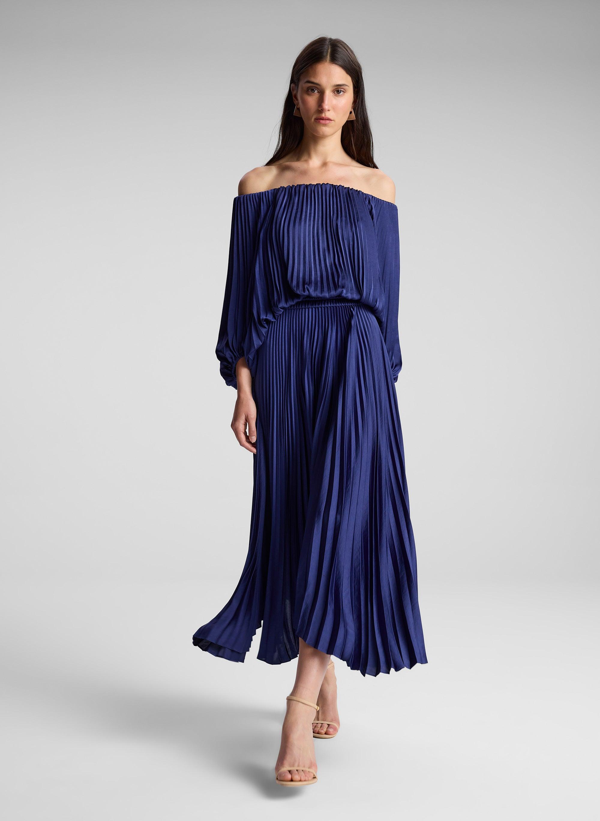 knee length dresses for ladies A.L.C. Women's Renzo II Pleated Midi-Dress - Riviera