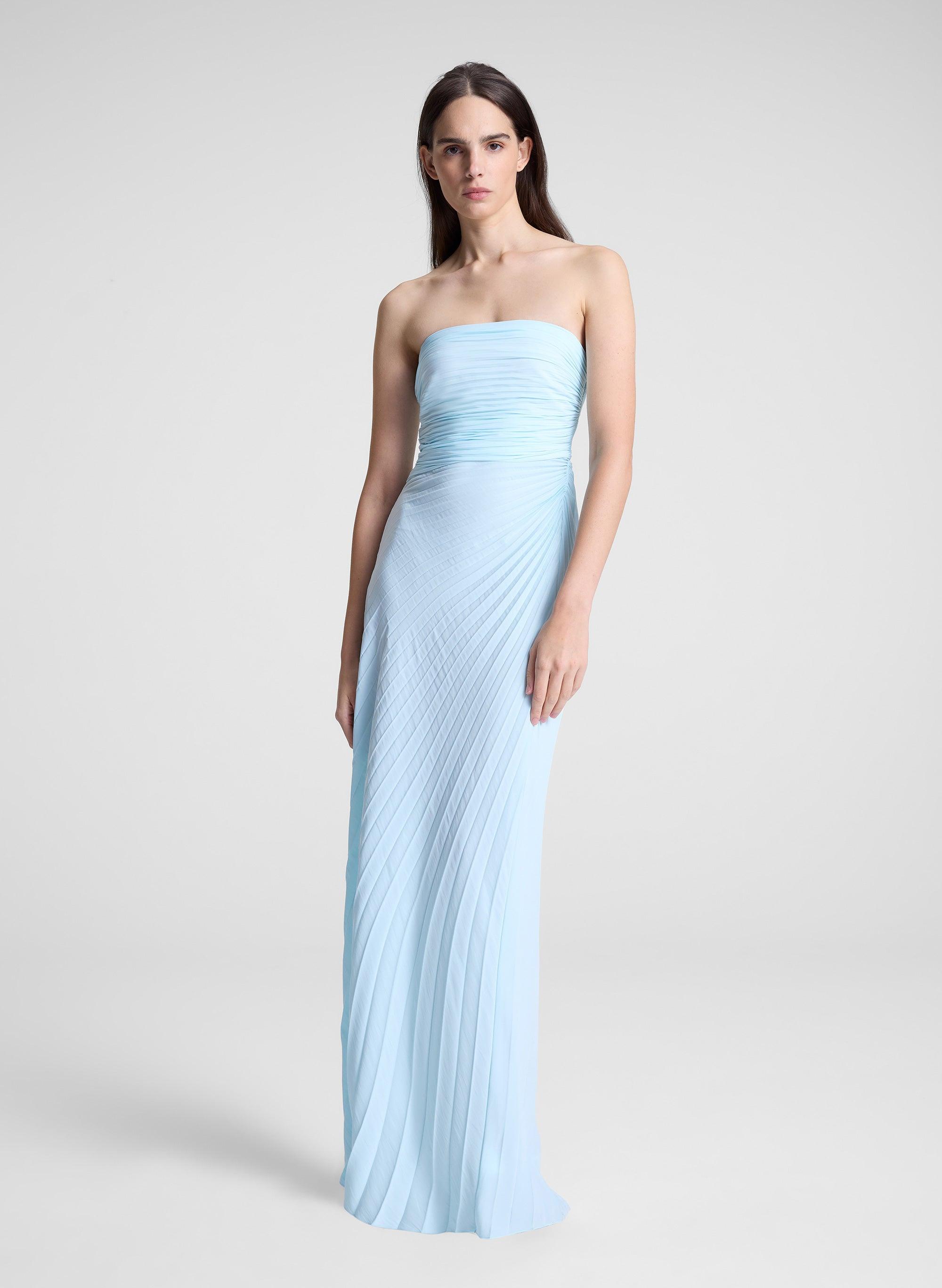 bianca strapless pleated maxi dress A.L.C. Bianca Strapless Pleated Maxi Dress in Blue