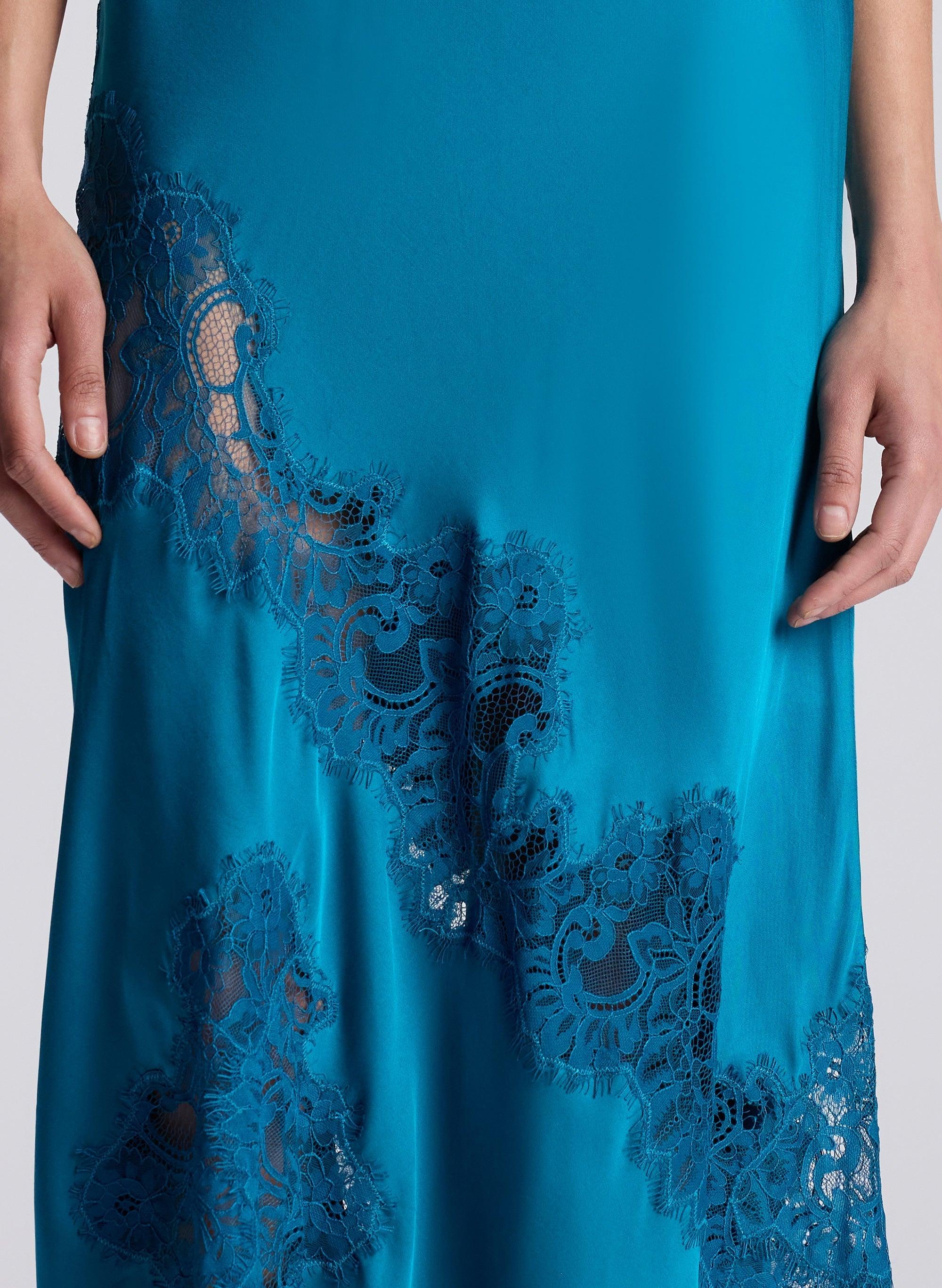 A.L.C. Alessia Satin And Lace Maxi Dress in Blue | Lyst