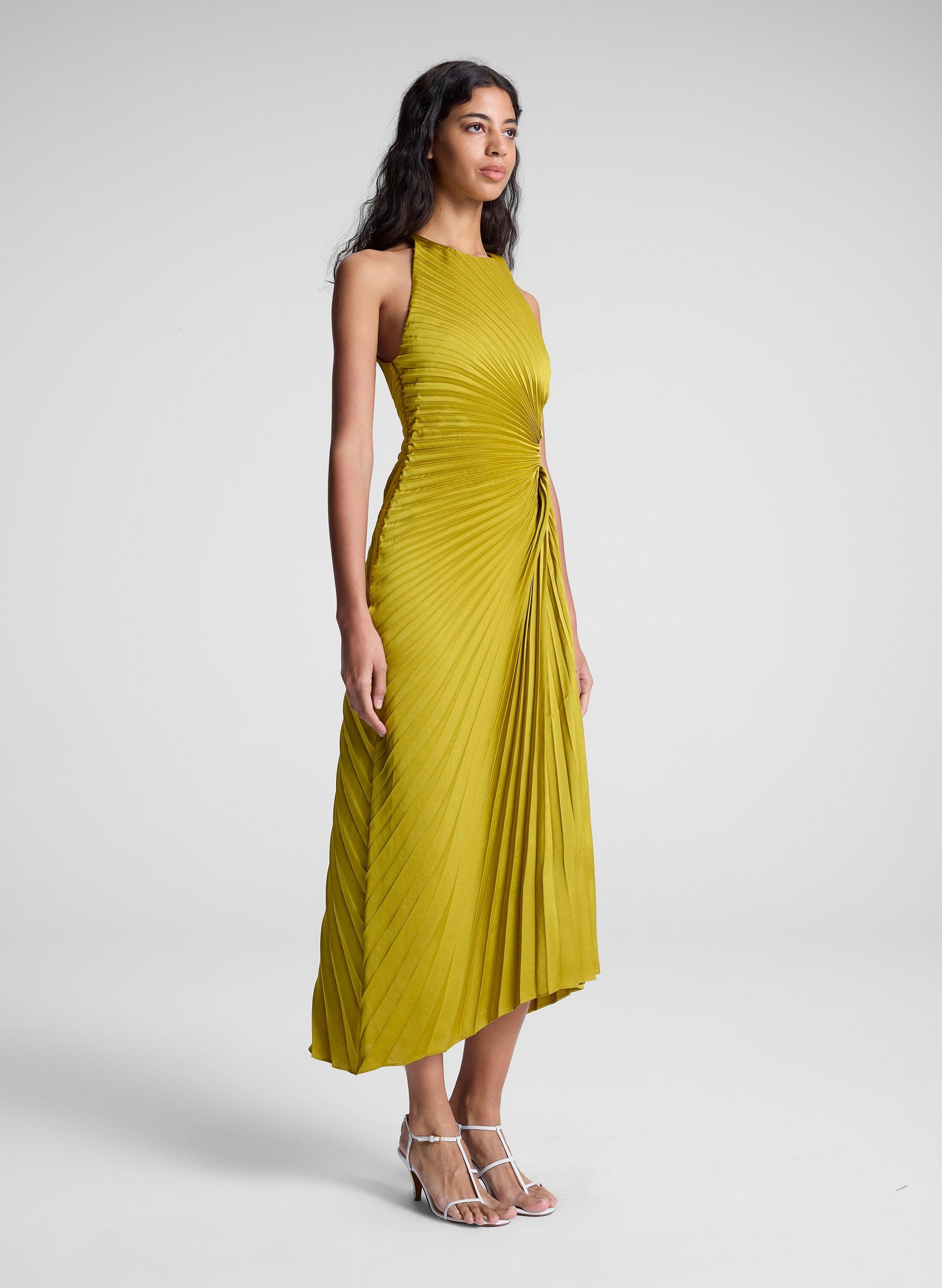A.L.C. Reagan Satin Pleated Midi Dress | Lyst