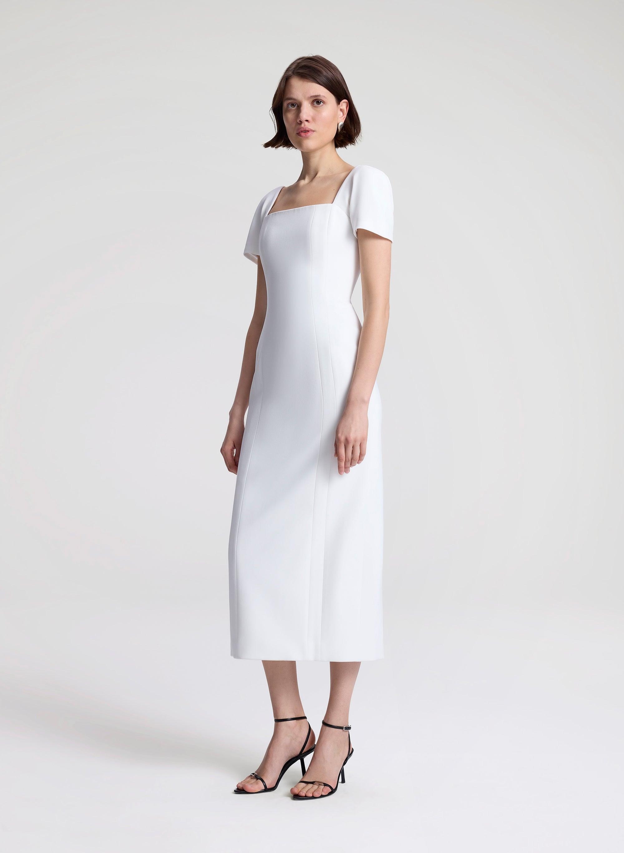 white high neck halter mini dress Isabel Satin Halter Mini Dress