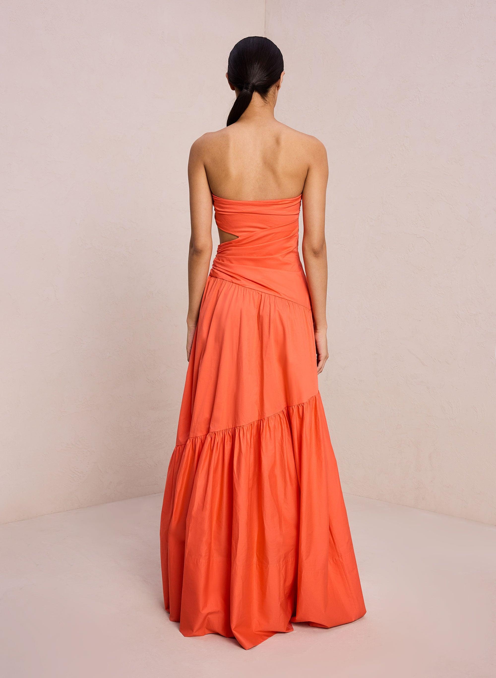 pleated hem dress Ruched Bust Tie Front Pleated Hem Cami Dress, Red / XS