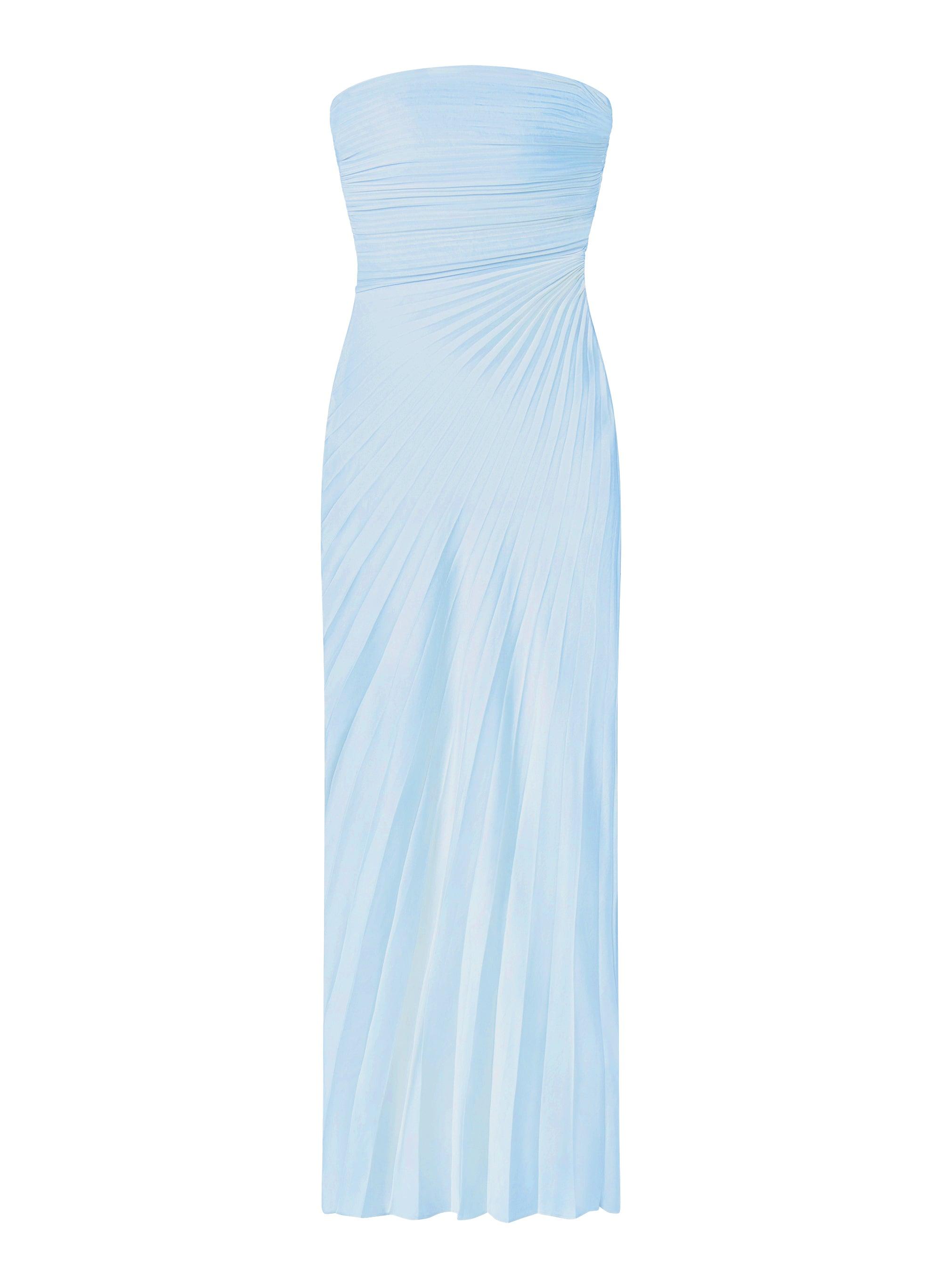 A.L.C. Bianca Strapless Pleated Maxi Dress in Blue | Lyst