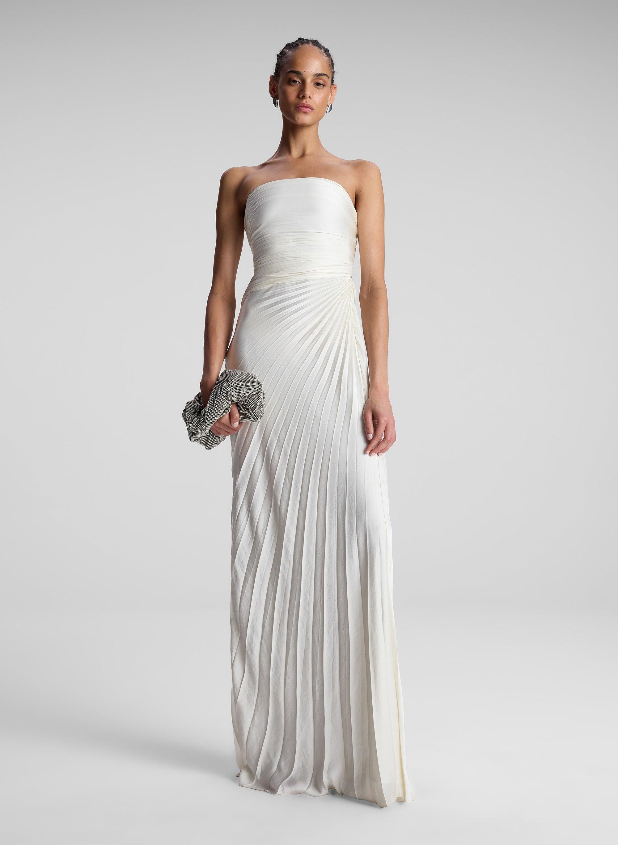A.L.C. Bianca Strapless Pleated Maxi Dress in White | Lyst