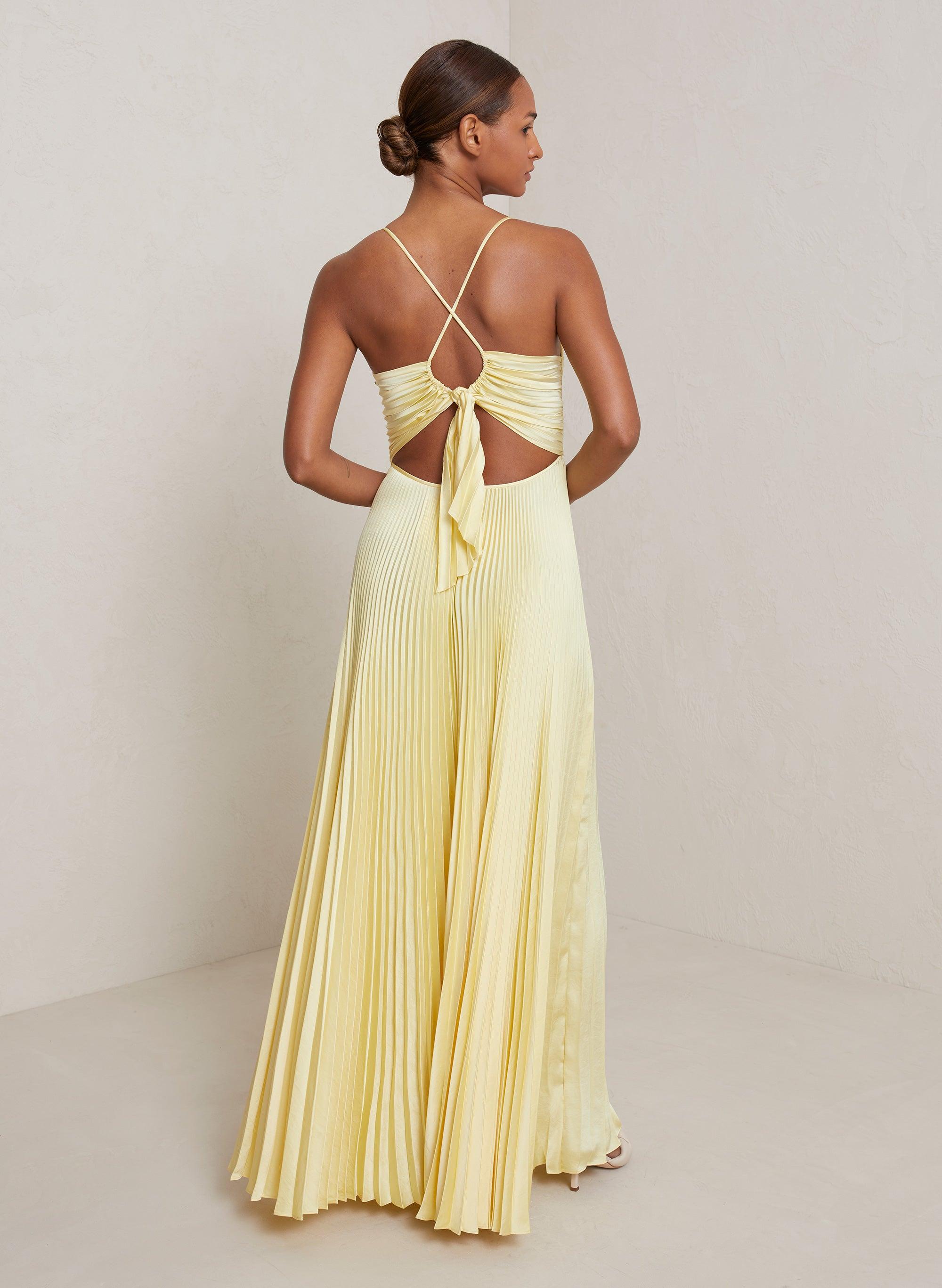 A.L.C. Aries Satin Pleated Dress in Yellow | Lyst