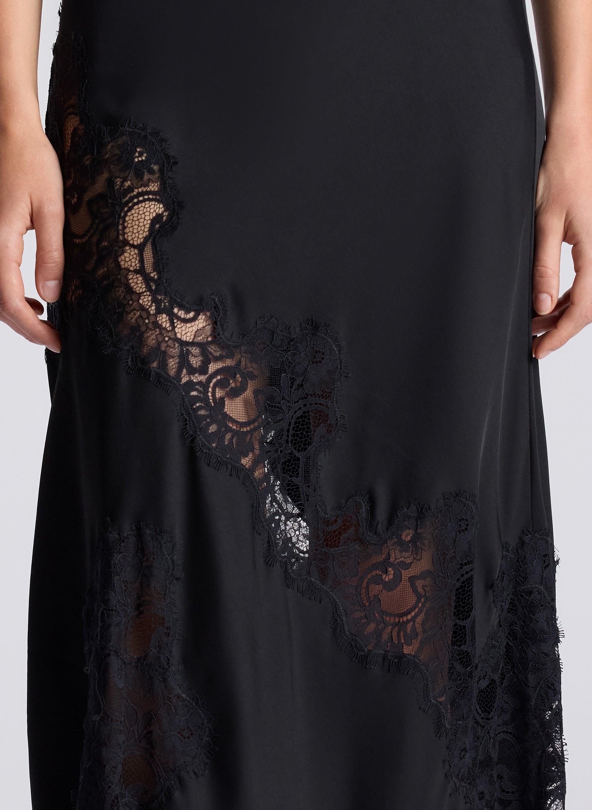 A.L.C. Alessia Satin And Lace Maxi Dress in Black | Lyst