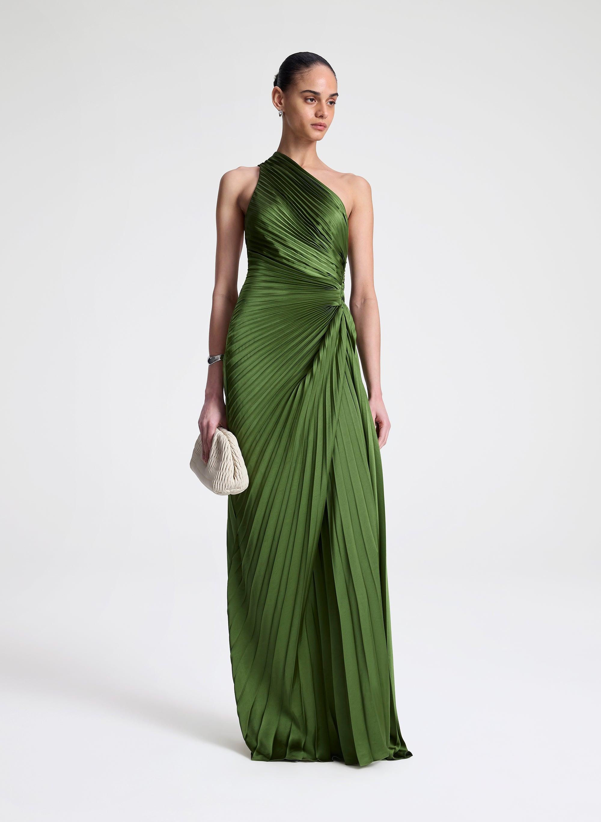 alc pleated one shoulder dress A.L.C. Nessa Pleated One-Shoulder Maxi Dress