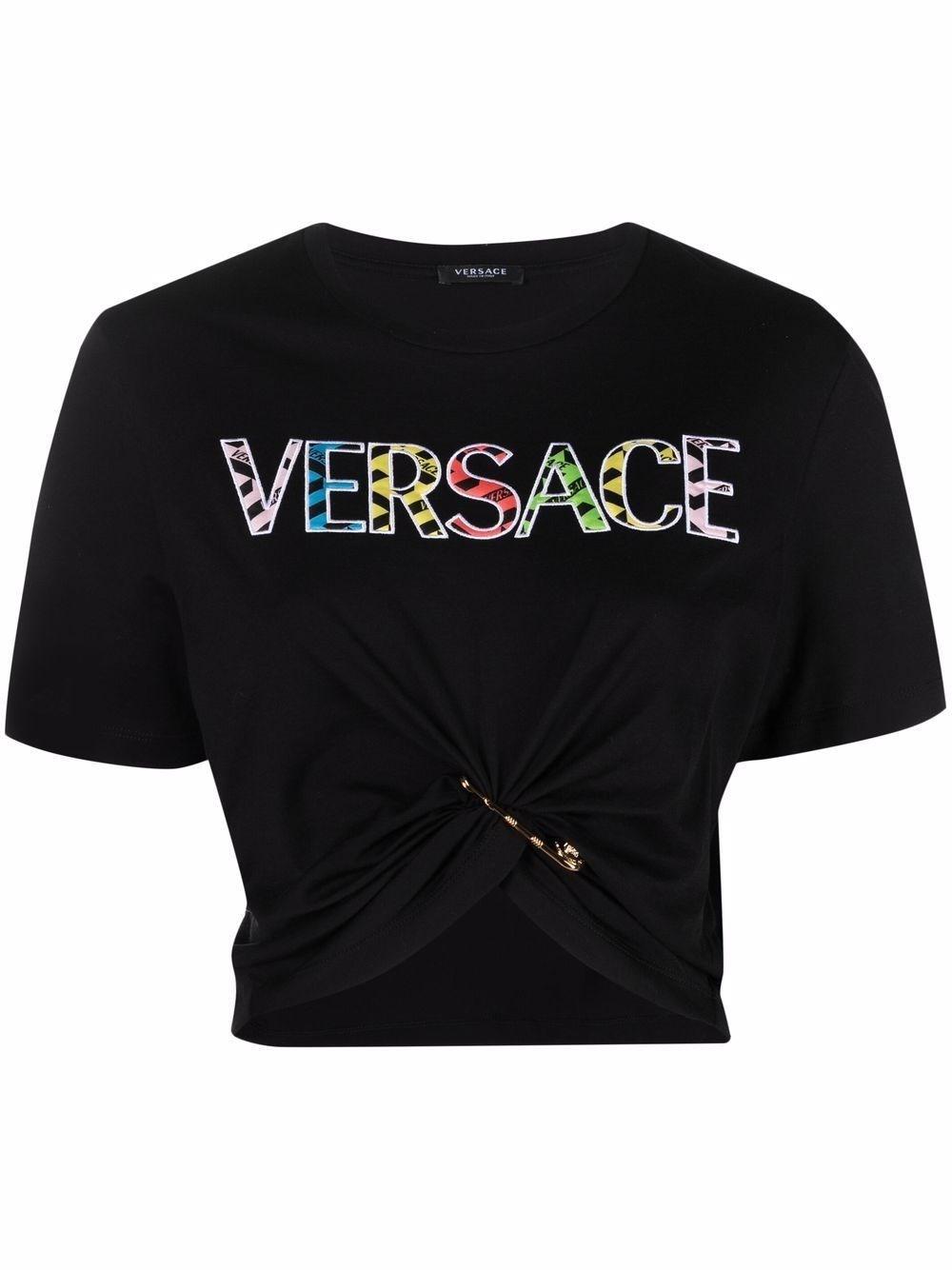 Versace Black Jersey Cropped Top | Lyst