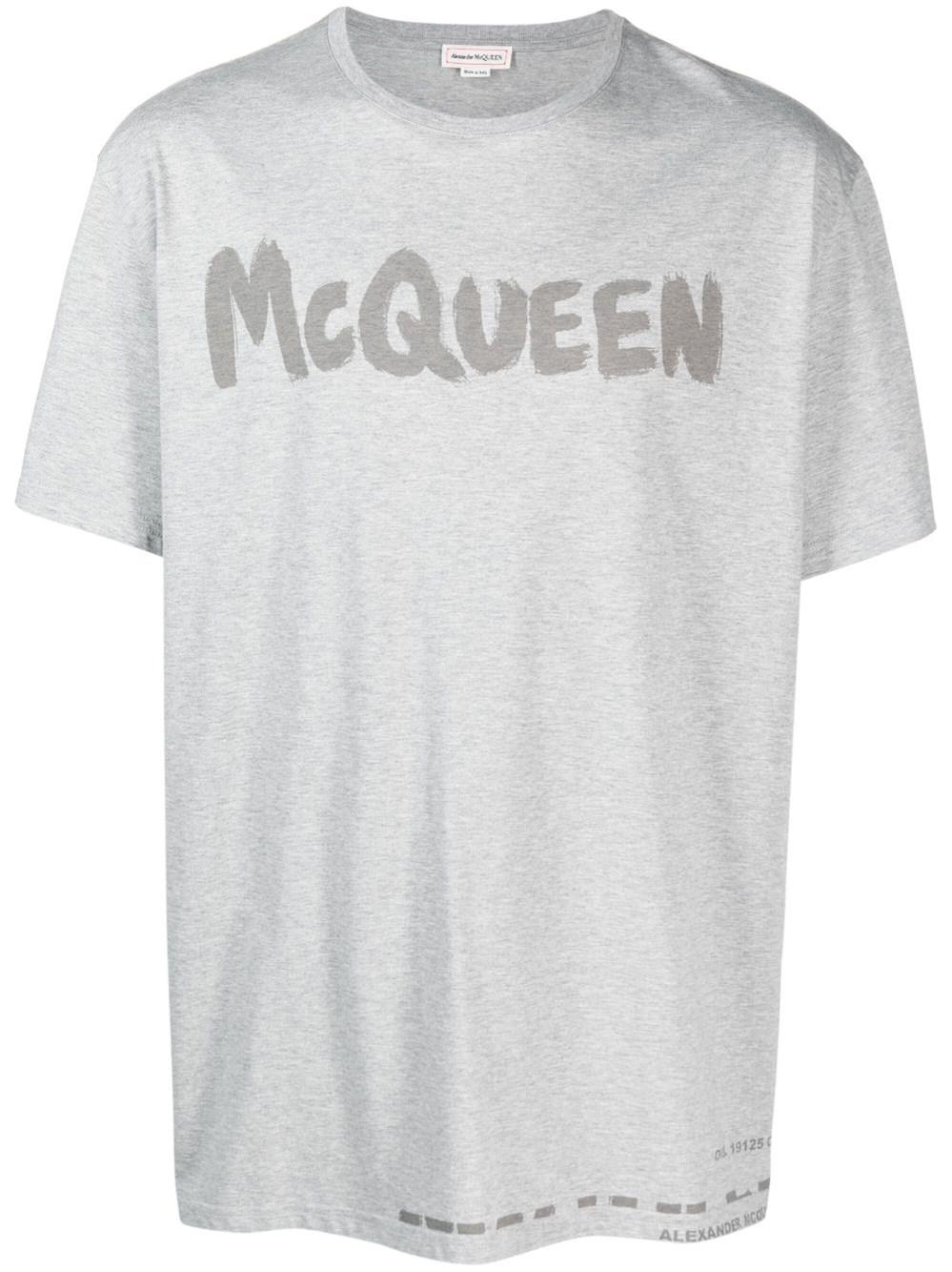 Alexander McQueen Grey T shirt With Graffiti Logo in Gray Lyst