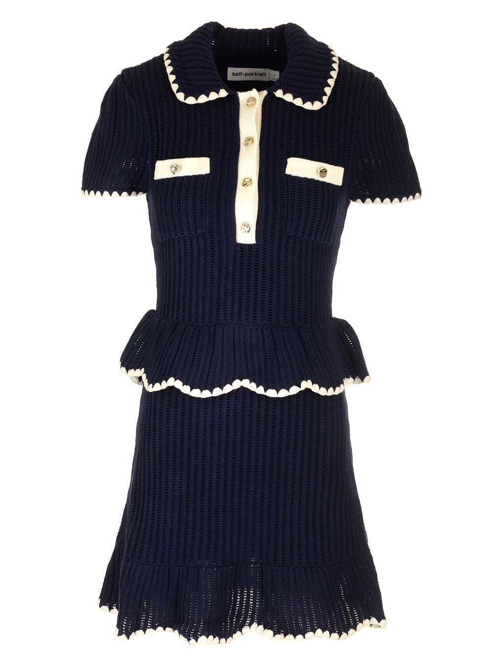 Self-Portrait Crochet Flared Mini Dress in Blue | Lyst
