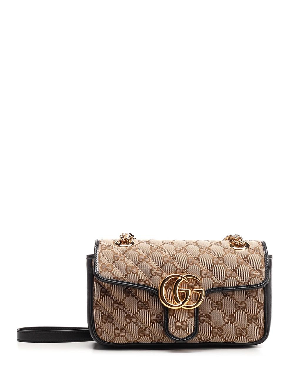 GUCCI GG Marmont Diagonal Leather Crossbody Bag Brown