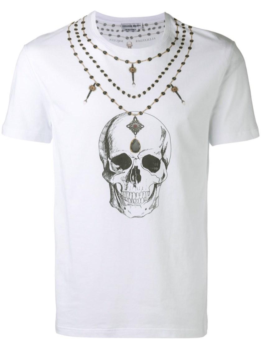 Alexander mcqueen Skull Necklace Print T-shirt in White for Men - Save ...