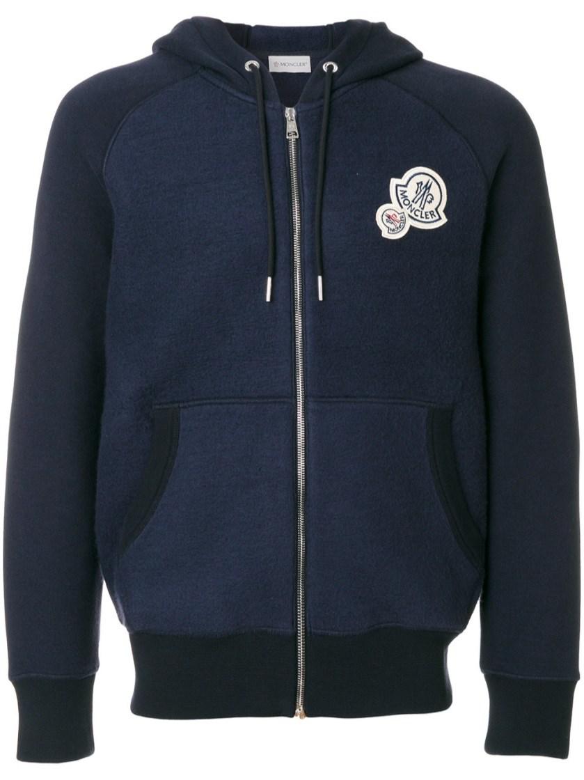 Moncler Double Logo Hoodie in Blue for Men - Lyst
