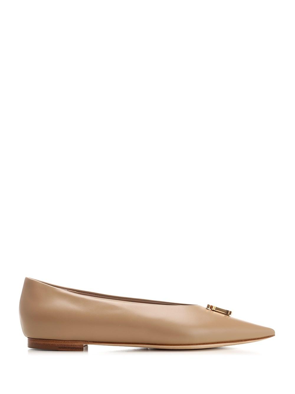 Burberry Pointed Toe Ballerinas in Natural | Lyst